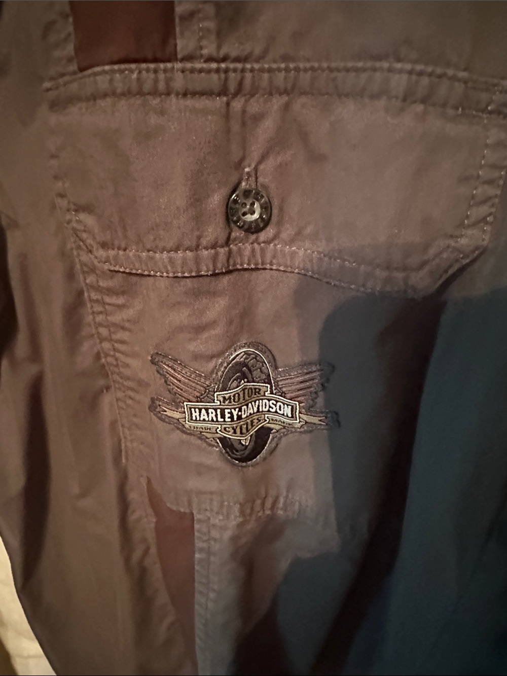 Harley-Davidson Gray Short Sleeve Shirt Jacket with Brown Accents - Picture 3 of 7